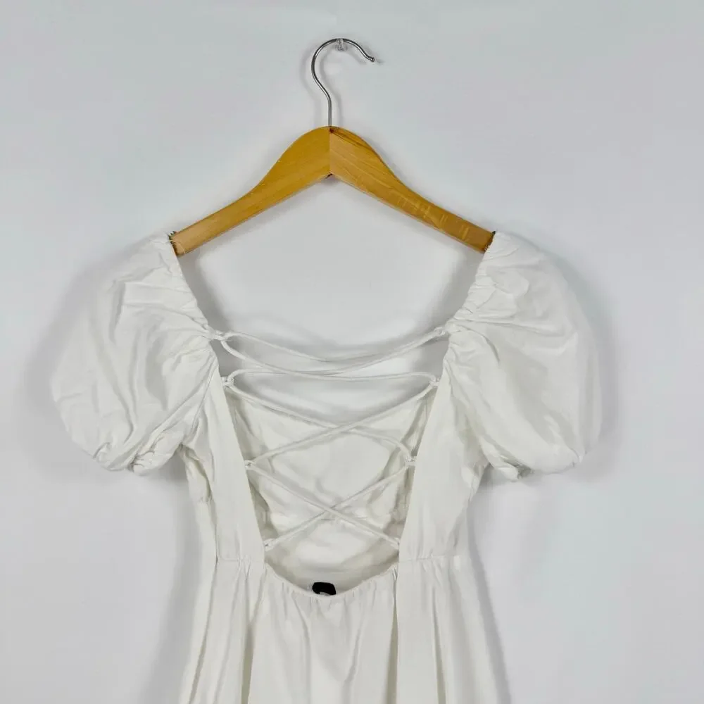 Louna Women’s Tie Back Puff Sleeve Cotton Mini Dress XS White Bachelorette